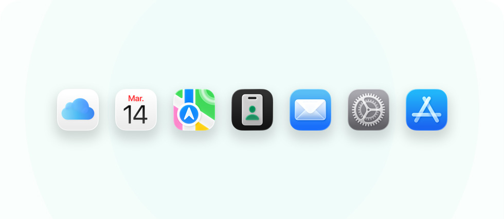 Une gamme d’apps et d’outils pour les affaires, dont iCloud, Calendrier, Plans, Apple Business, Mail, Réglages et App Store