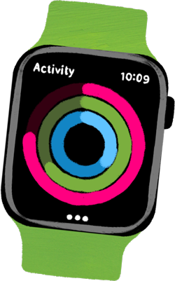 รูปภาพ Apple Watch ขณะกำลังแสดงหน้าจอกิจกรรม