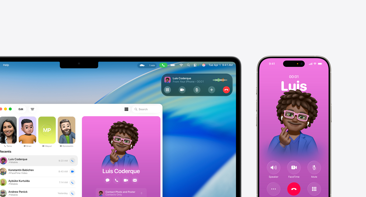Dispositivo Mac, la pantalla muestra la nueva app Teléfono