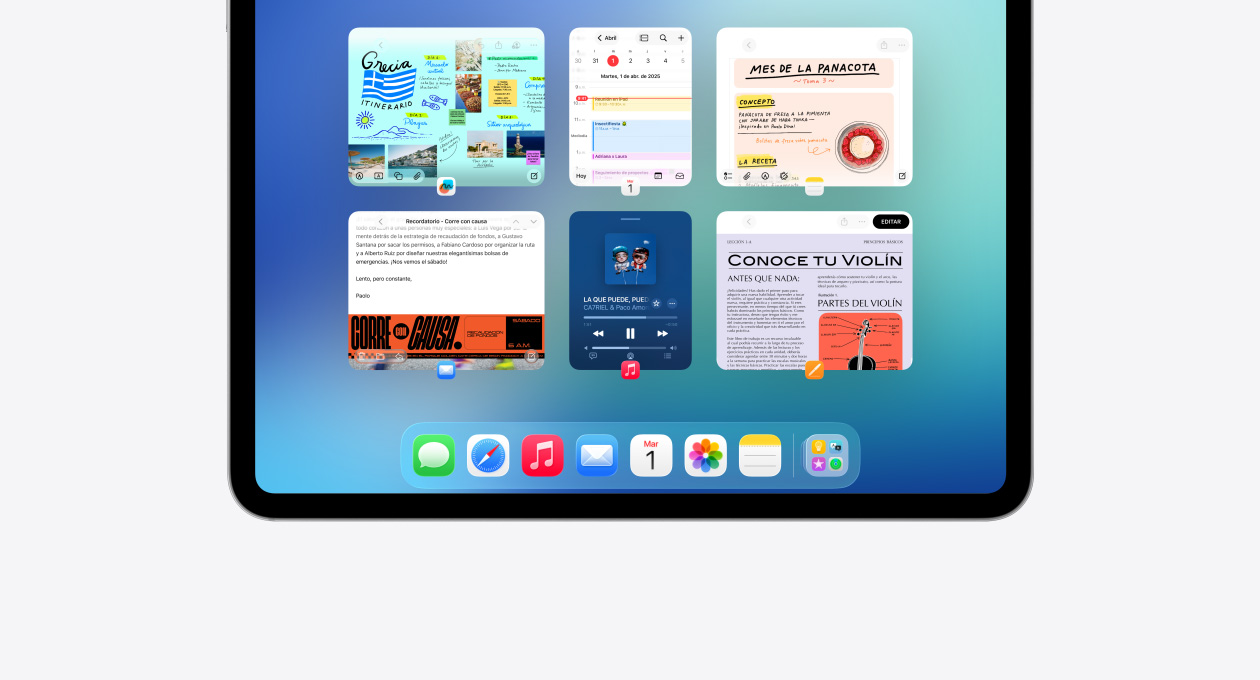Pantalla de un iPad que muestra la funcionalidad Exposé