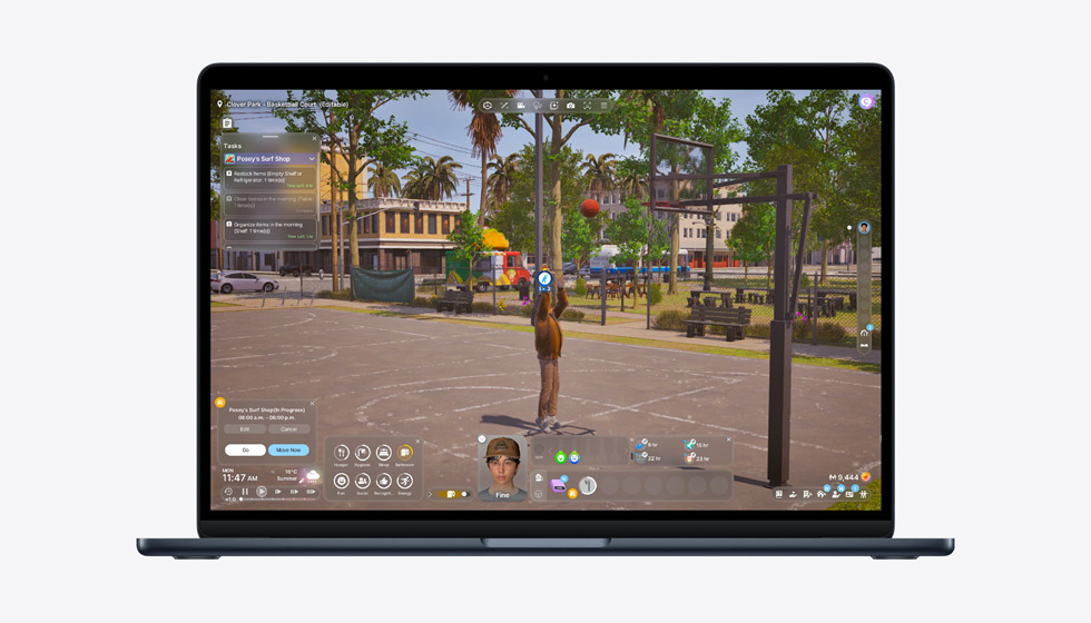 Écran d’un MacBook Air affichant un jeu pour illustrer les capacités de la puce M5