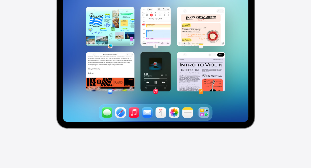 En iPad viser Exposé-funksjonen på skjermen.