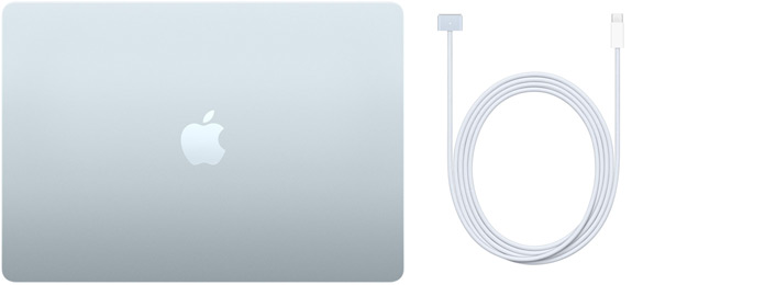 MacBook Air 15 ιντσών και καλώδιο USB‑C σε MagSafe 3