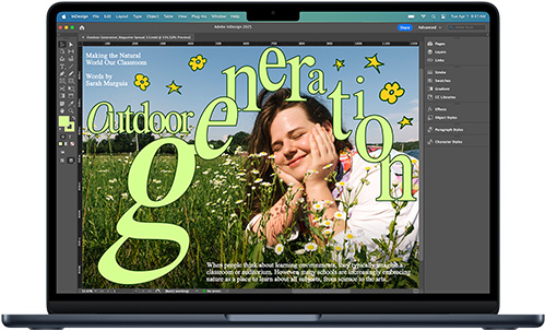 Aplikasi Adobe InDesign ditampilkan di MacBook Air