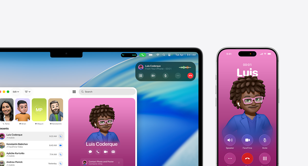 Perangkat Mac, layar menampilkan aplikasi Telepon baru