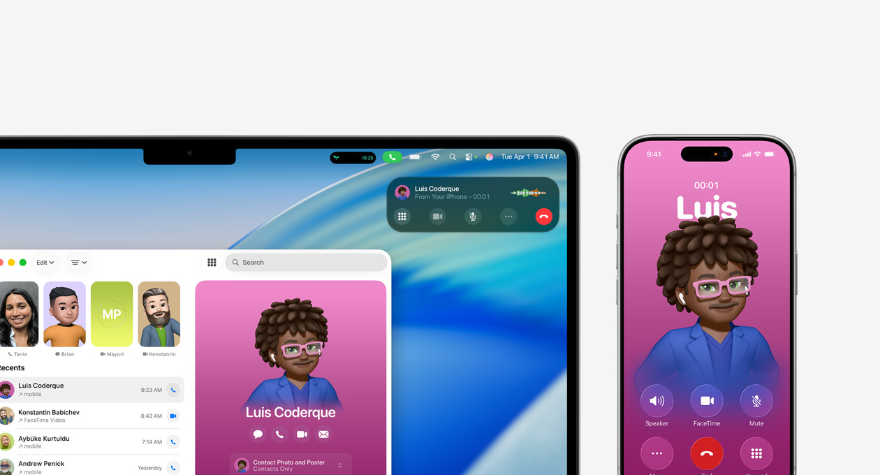 Mac 裝置，螢幕顯示全新的電話 app 