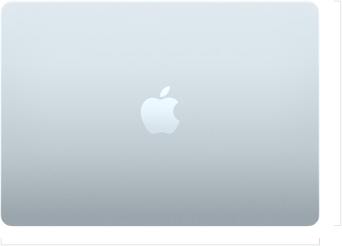 Zamknięty 15-calowy MacBook Air z widocznym z zewnątrz logo Apple pośrodkud