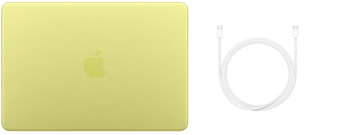 13‑calowy MacBook Neo, przewód USB‑C do ładowania i zasilacz USB‑C o mocy 20 W