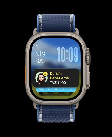 Apple Watch Ultra 3, siyah renk, titanyum kasa, Durum Denetleme bildirimi Akıllı Gruplama’nın üstünde duruyor