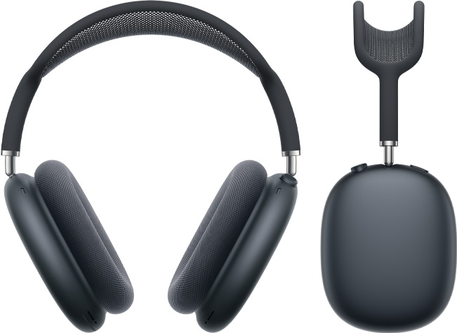 Vista frontal e de perfil dos auscultadores AirPods Max 2, na cor meia‑noite
