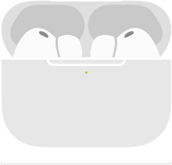 Náčrt AirPods Pro 3 v nabíjacom puzdre MagSafe (USB‑C), zaoblená vonkajšia strana puzdra, LED indikátor napájania, puzdro má otvorený kryt, šírka v palcoch a milimetroch