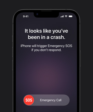iPhone 17e, face avant, fonctionnalité Détection des accidents en cours d’utilisation