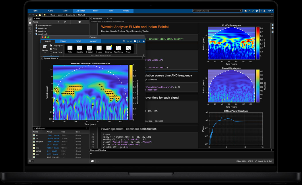 MacBook Pro-skærm med MATLAB, der bruges til geospatial databehandling og visualisering