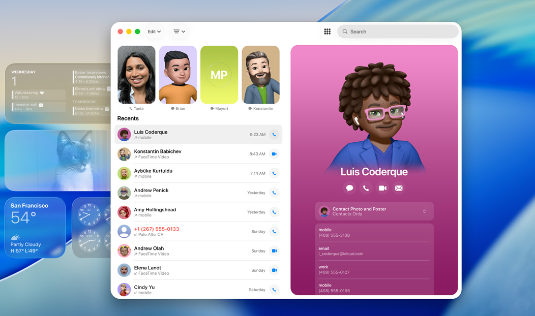 MacBook Pro med Telefon-appen åben, der viser en kontakt fra et af de seneste opkald