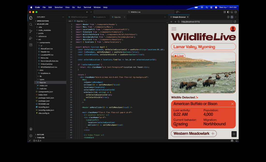 MacBook Pro-skærm, der viser kode til en app i Visual Studio Code